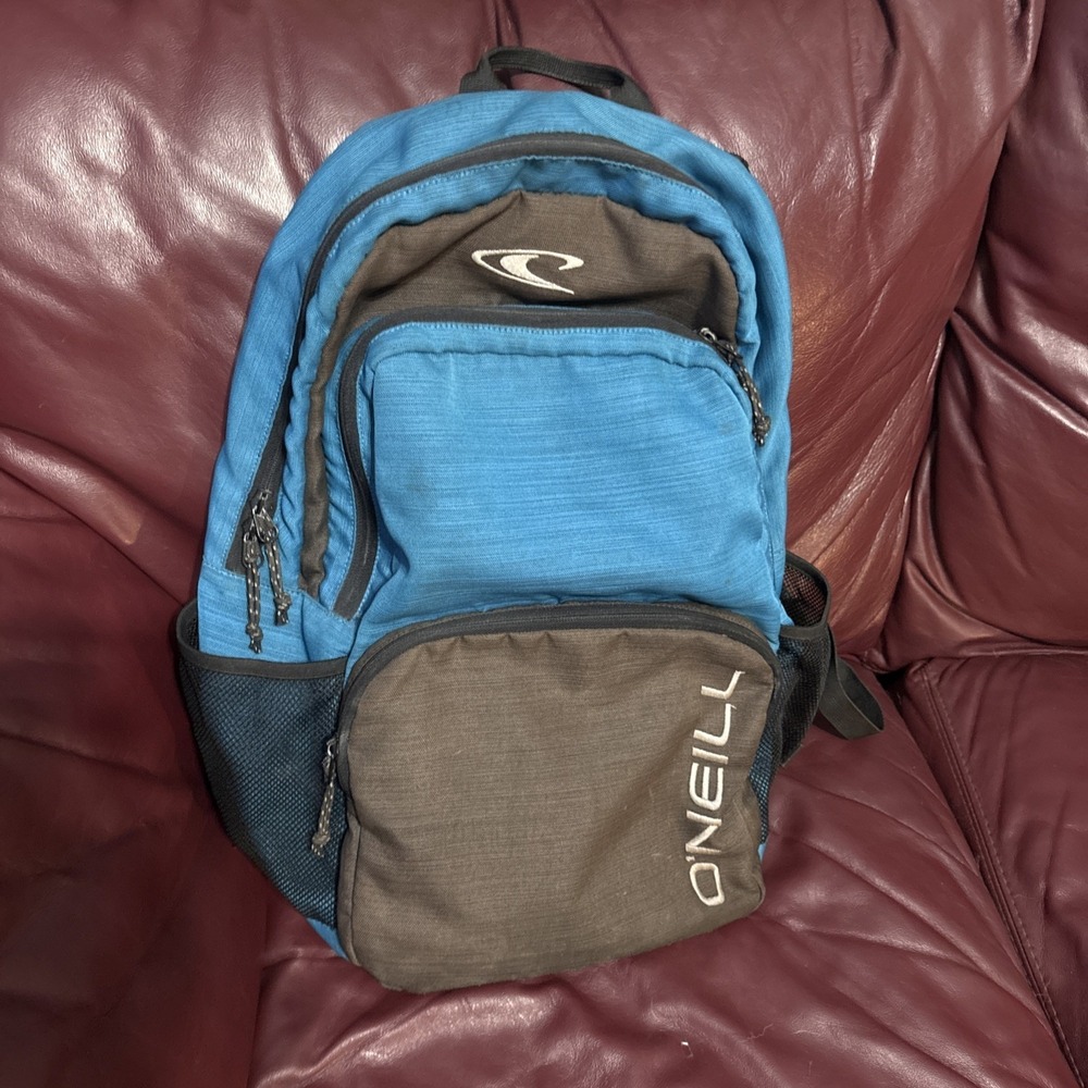 vintage O'Neil Blue Grey Travel Backpack 5 Pocket Read